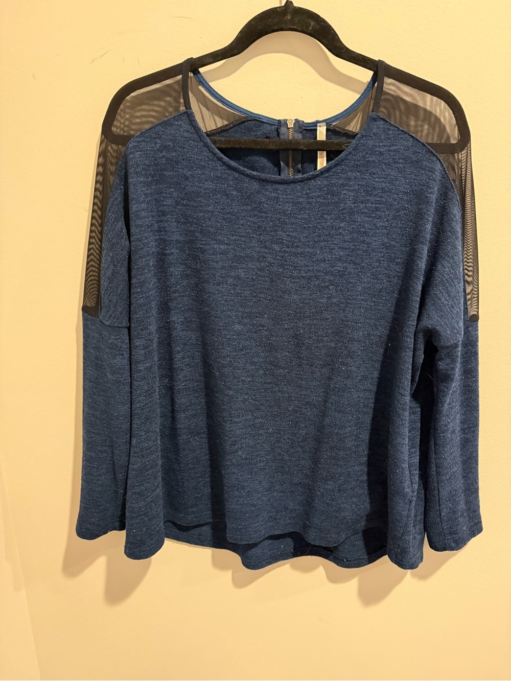 Women’s Blue Mesh-Accent Long Sleeve Top